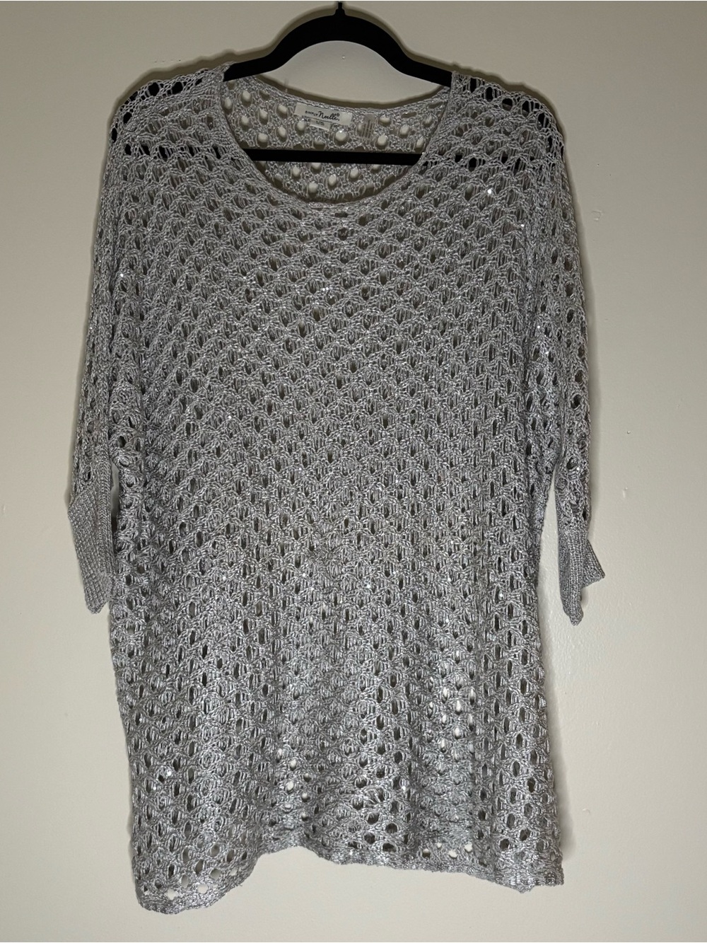 Simply Noelle Silver Open-Weave Scoop Neck Sweater Top
